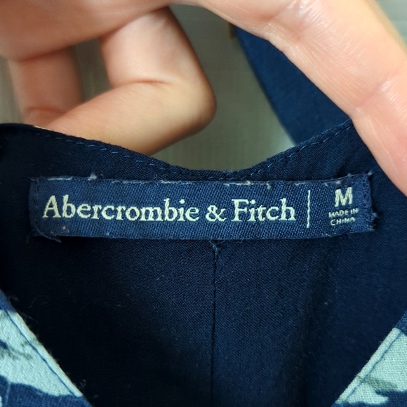 Abercrombie & Fitch Floral Tied Back Cropped Straight Wide Leg Jumpsuit Navy M - Picture 5 of 15